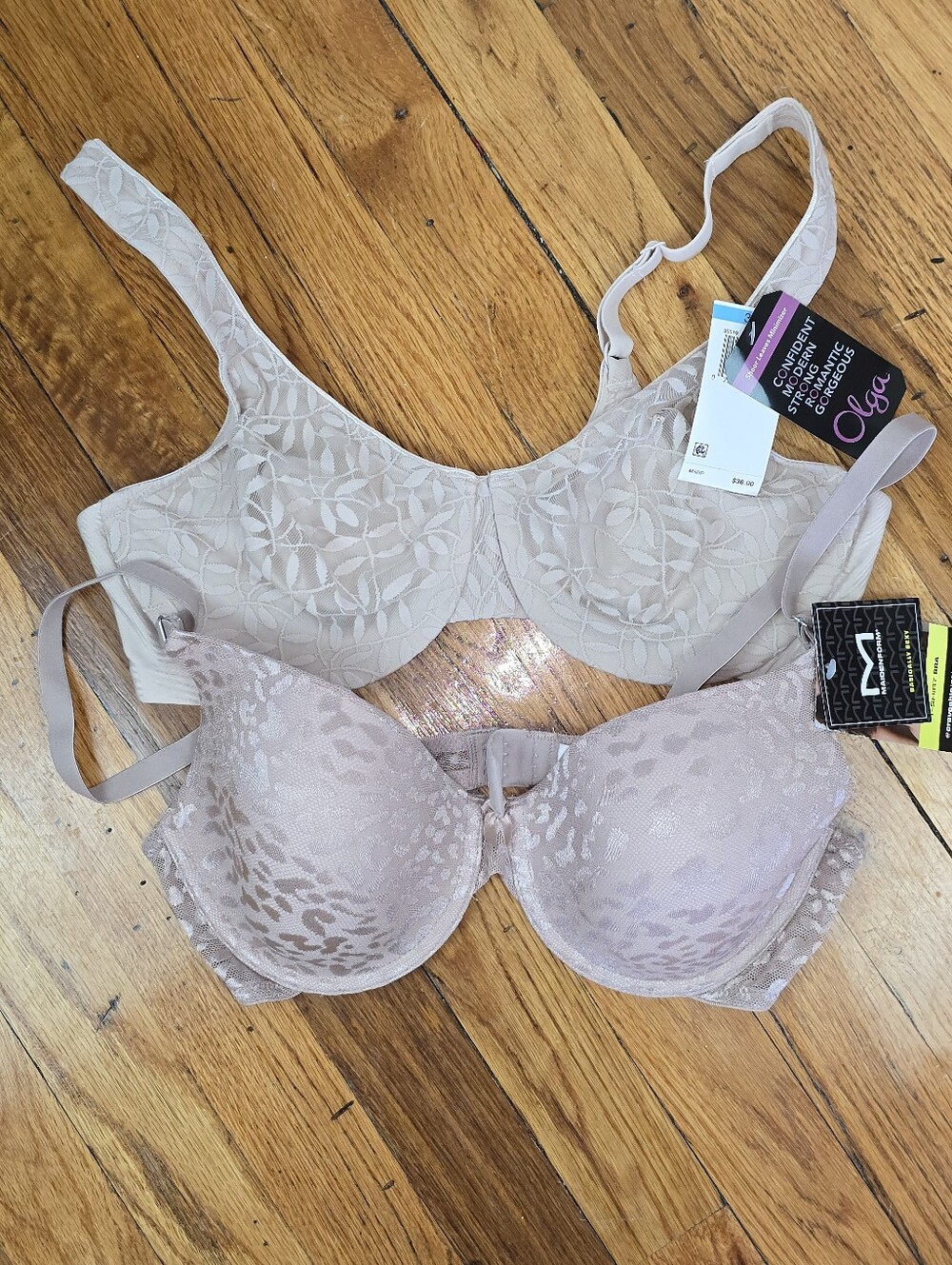 Set of Two Olga and Maidenform Beige Underwire Bras NEW 38C